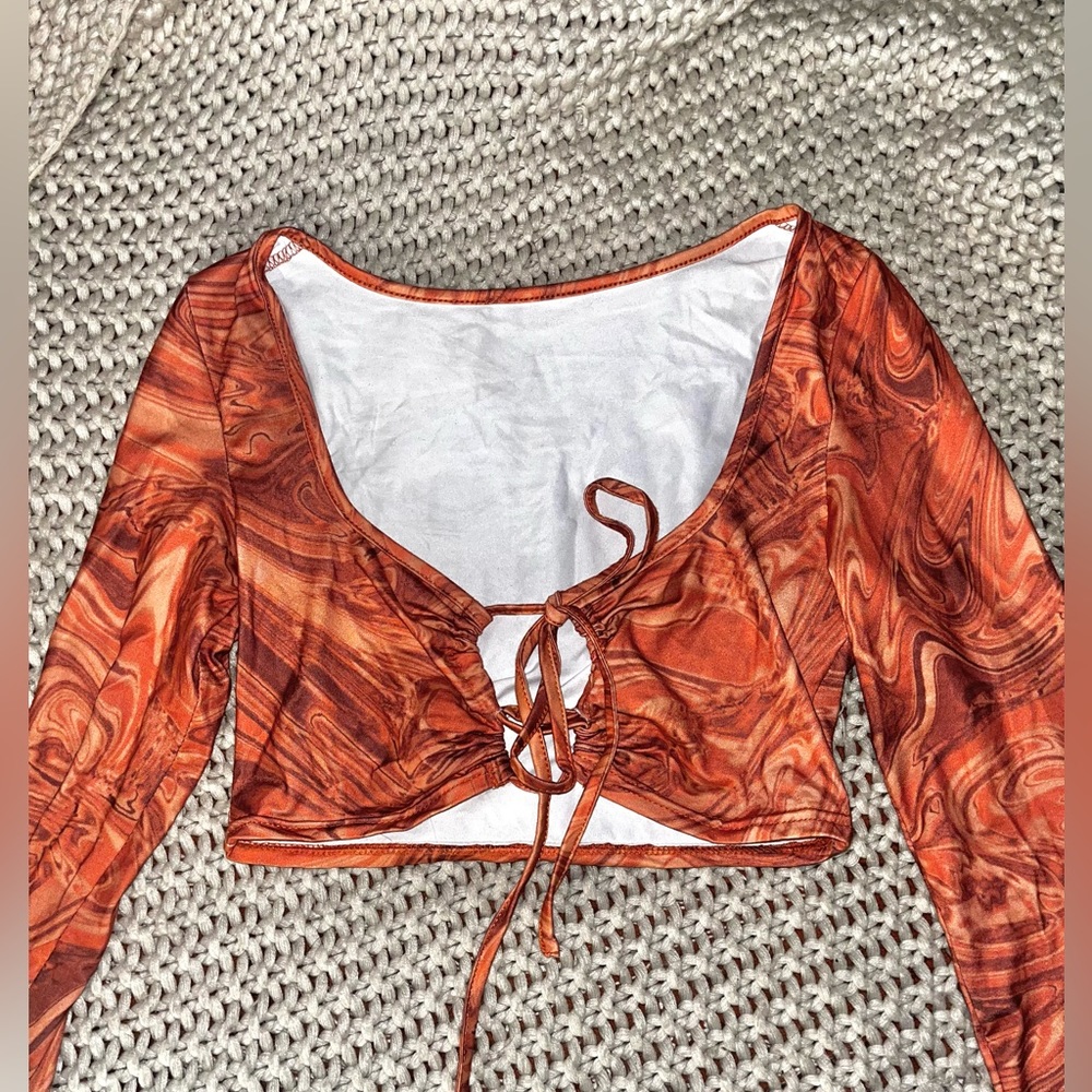 Orange Marble Tie Front